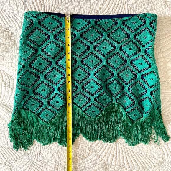 JUDITH MARCH Kelly Green Lace Crochet Fringe Skirt L - Maximalism - Picture 10 of 11